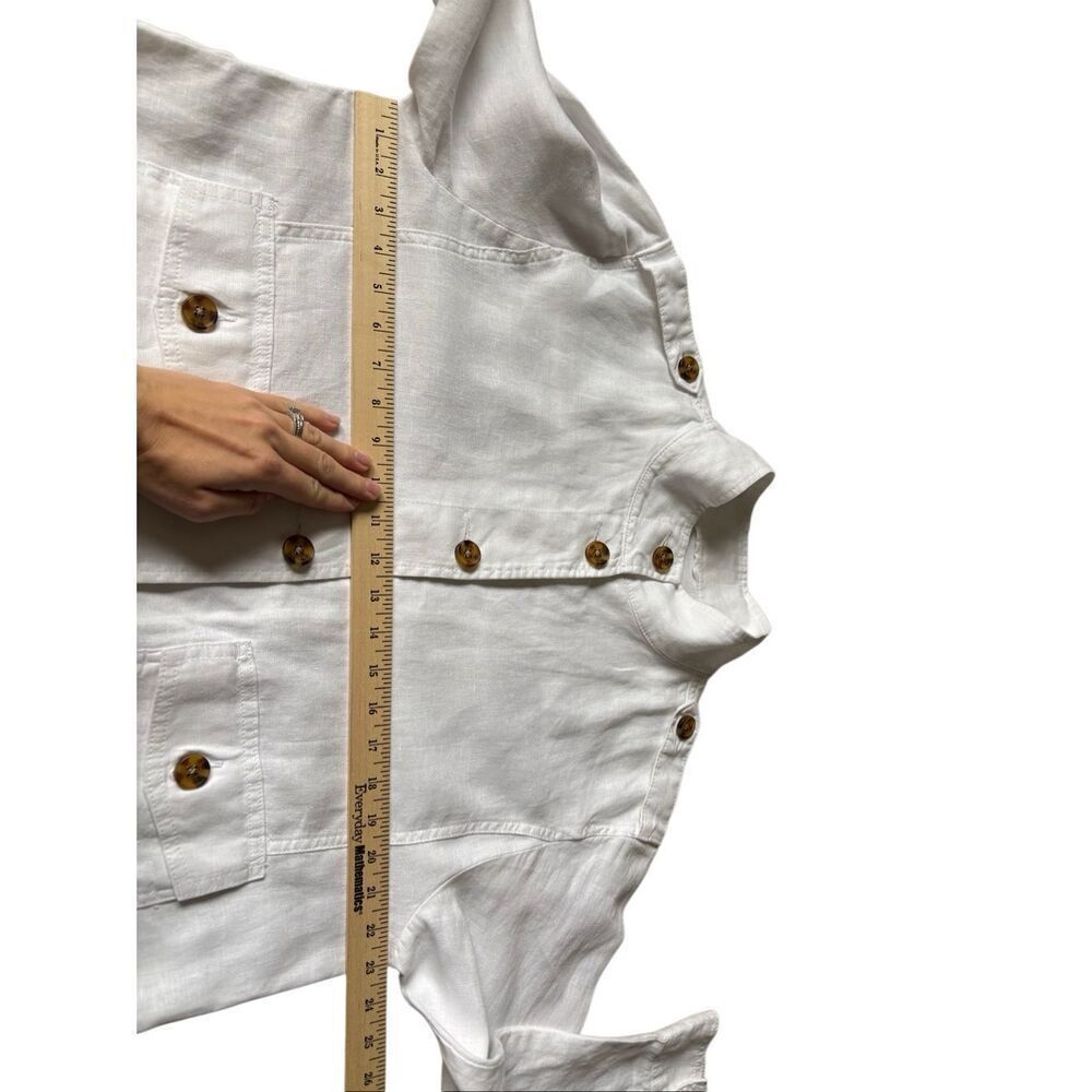Talbots WASHED LINEN JACKET size L White Button Front - Picture 5 of 9